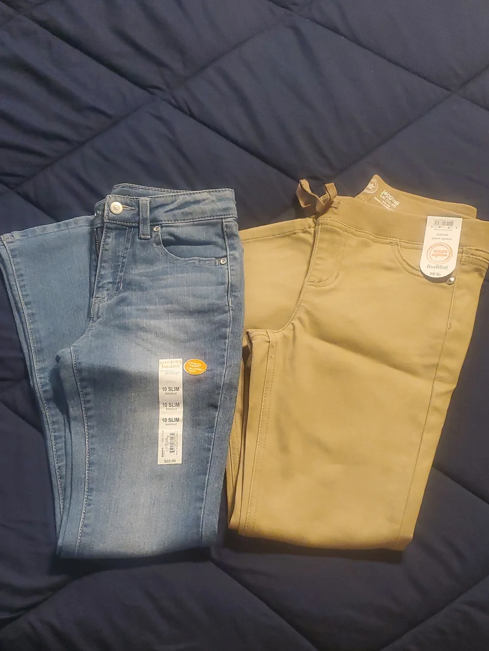 Girl's Slim Jeans - Blue Denim and Khaki Stretch Pants